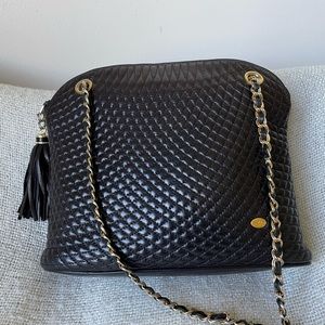 Authentic Bally Quilted Lambskin Soft Leather Chain Bag Brown Vintage Handbag